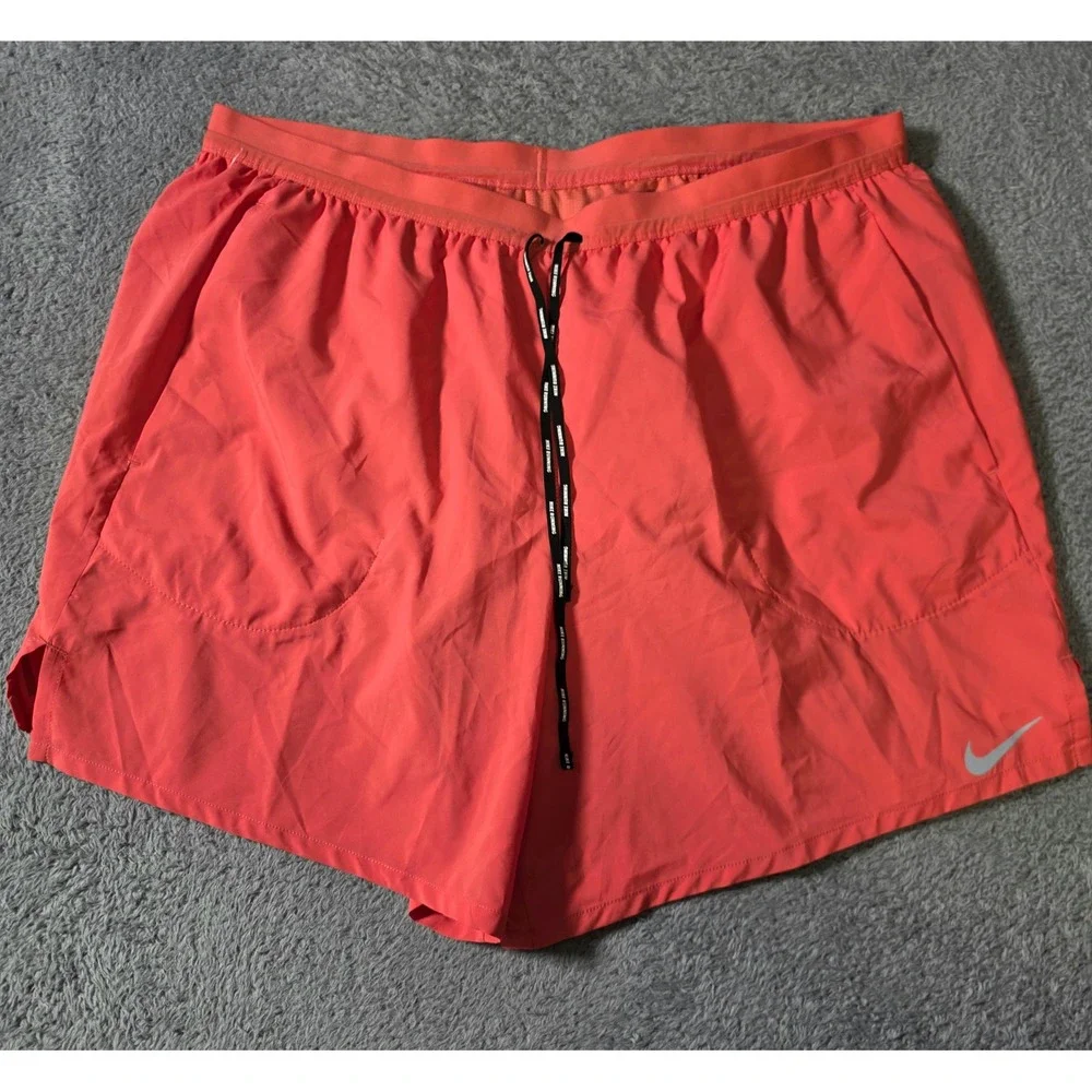 Nike Mens XL Running Shorts Hot Pink Dri-FIT Pockets Drawstring Reflective Swosh